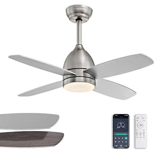 SNZ 38 Inch Flush Mount Ceiling Fans with Lights and Remote Control, Nickel Low Profile Ceiling Fan for Bedroom, Living Room,Office,Kitchen,Patios Indoor and Outdoor Use