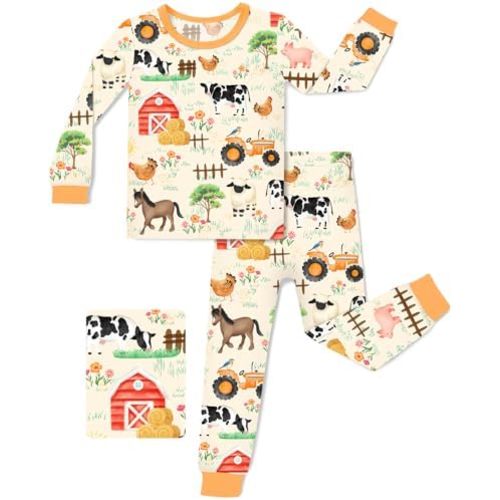 Bamboo Viscose Toddler Pajamas Boys Girls Baby 12M-8Y Pjs Sets Kids 2pcs Long-Sleeve Snug fit Sleepwear