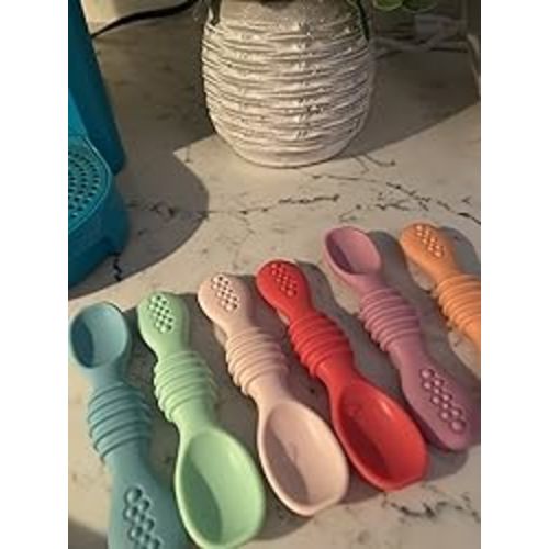 Silicone Chew Spoon Set for Babies and Toddlers | Safety Tested | BPA Free | Microwave, Dishwasher and Freezer Safe - Rainbow Chew Spoons