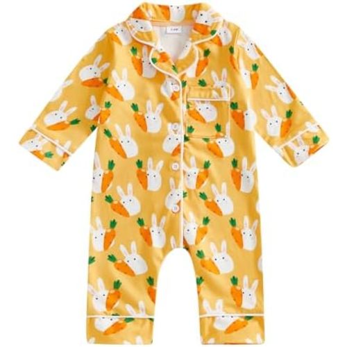 Balaflyie Baby Girl Button Down Pajamas Romper One-Piece Jumpsuit Long Sleeve Sleeper Infant Sleepwear