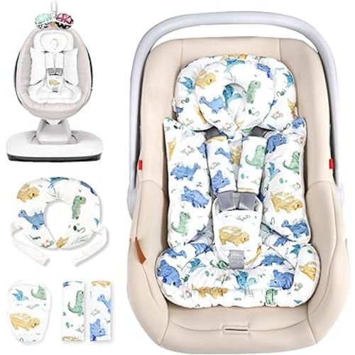 TANOFAR Infant Car Seat Insert with Removable Cushion for Baby Boys, Reversible Newborn Carseat Insert for Baby Head Body Support, Fits for Stroller, Baby Swing, Bouncer (Dinosaur)