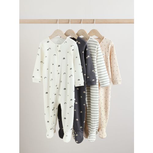 White/Black Two Way Zip Baby Sleepsuits 4 Pack (0mths-2yrs)