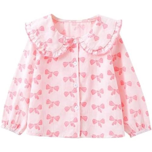 Baby Girl Vintage Sweet Floral Blouse Doll Collar Long Sleeve Shirt Cotton Spring Fall Cute Button Shirts Tops 1-8T