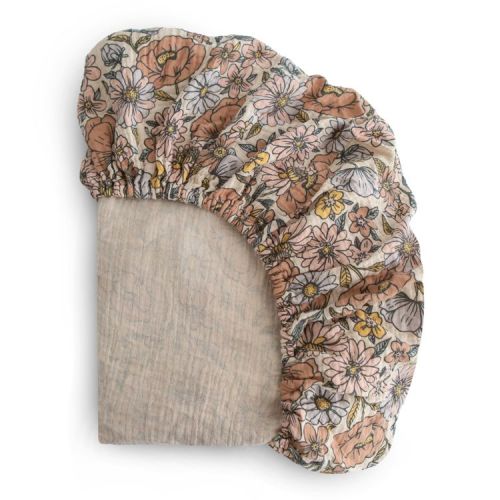 Extra Soft Muslin Crib Sheet Retro Flowers One Size