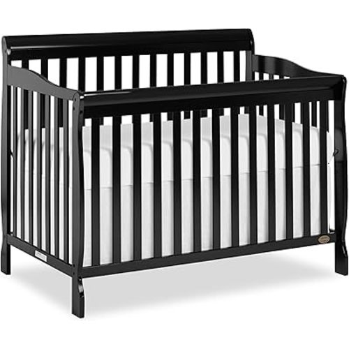 Dream On Me Ashton 4-in-1 Convertible Crib in Black, Greenguard Gold, JPMA Certified, Non-Toxic Finishes, Features 4 Mattress Height Settings, Made of Solid Pinewood