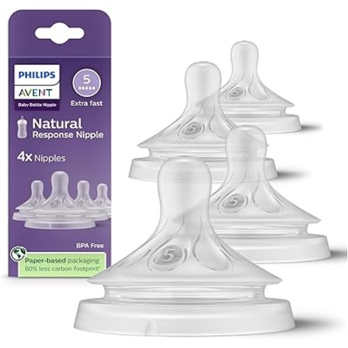 Philips Avent Natural Response Nipples, Extra Fast Flow (Flow 5), 4-Pack, SCY965/44