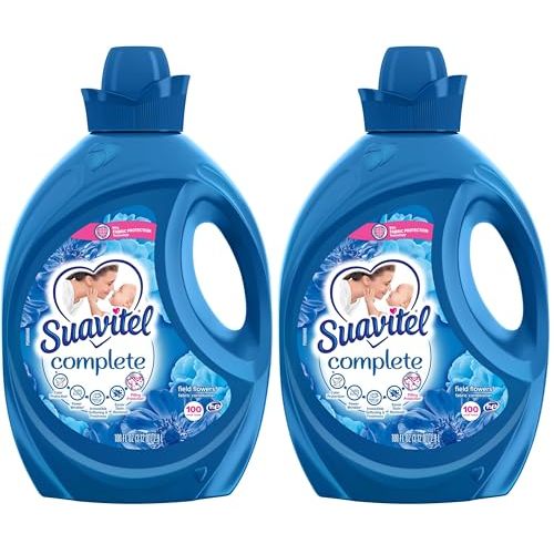Suavitel Complete Liquid Fabric Conditioner, Laundry Fabric Softener with Fabric Protection Technology, Field Flowers, 100 oz, Enough Liquid For 100 Small Loads (Pack of 2)