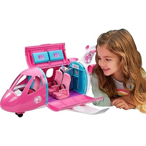 Barbie Dreamplane Transforming Playset with Reclining Seats and Working Overhead Compartments, Plus 15+ Pieces Including a Puppy and a Snack Cart, for Kids 3 Years Old and Up (Amazon Exclusive)