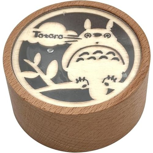 Pursuestar My Neighbor Totor Wooden Music Box, Engraved Round Wood Mechanism Wind Up Musical Gifts for Anime Fans Boys Girls Kids Son Daughter Christmas New Year
