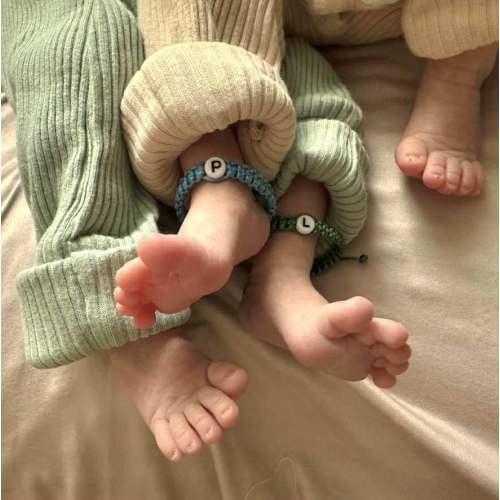 Identical Twin Anklet Set, Personalized initial ID Anklets for babies, Matching newborn Gift for twins