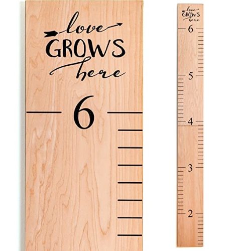 Headwaters Studio Wooden Ruler Growth Chart for Kids + Free Height Measurement Milestone Stickers | Nursery Wall Décor| Boys & Girls, Child's Room| Love Grows Natural | Made in USA