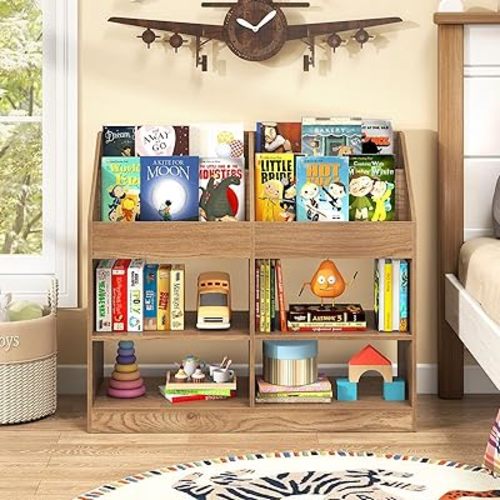 Costzon Kids Cube Bookshelf, 3-Tier Toy Storage Organizer w/ 4 Storage Compartments, Freestanding Toy Chest Book Display Rack for Reading Nook, Playroom, Bedroom, Nursery, Classroom