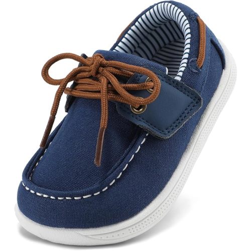 Toddler Boys Hook and Loop Dress Shoes Classic Zero Drop Walking Boat Loafers Outdoor for Kids