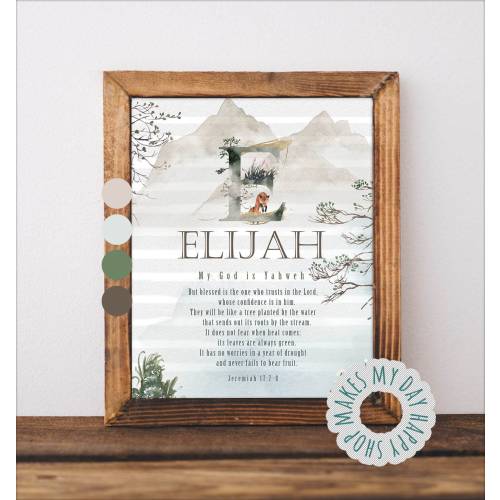 Elijah name meaning wall art,Jeremiah 17:7-8 Custom Biblical Name Meaning,Elijah sign kids room decor,Personalized name with Bible quote