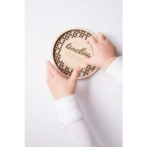 Wooden Rattan Monthly Milestones | Layered Baby Milestones | Olive Milestones — Painted Letter Co.
