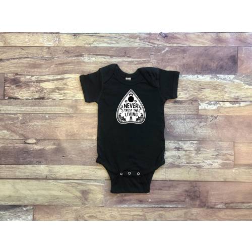 Never Trust the Living - Goth Emo Baby Gift - Infant Bodysuit - Rabbit Skins - NB, 6M, 12M, 18M, 24M - Unisex Baby, Gender Neutral Baby,