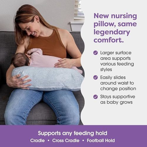Boppy Nursing Pillow - Ergonomic Bottle & Breastfeeding Pillow with High, Firm, Large Area, Water-Repellent Cushion with Washable Cover; Baby Safety Alliance Verified - Blue Speckled Current
