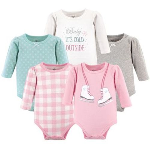 Little Treasure Baby Girl Cotton Long-Sleeve Bodysuits 5pk, Ice Skates, 6-9 Months