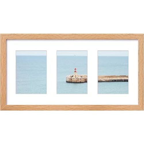 10x20 Collage Solid Oak Wood Picture Frame, Display Multiple Three 5x7 Photos or 10x20 without Mat, Rustic Collage Frame Covered by Tempered Glass Wall Mounted Horizontal or Vertical, Natural Oak