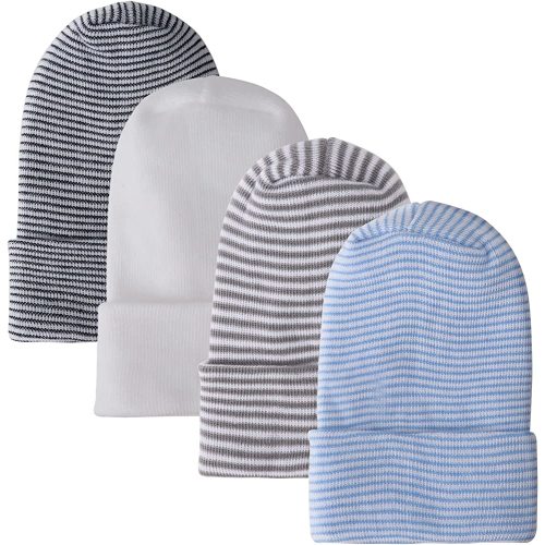 DRESHOW BQUBO Newborn Baby Boys Hats Hospital Cotton Cute Knit Hat Premie Baby Stripe Beanie Infant Caps for 0-6 Months