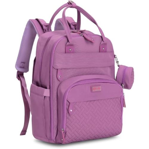 BabbleRoo Diaper Bag Backpack - Baby Essentials Travel Tote - Multi Function Water Resistant Diaper Bag, Travel Essentials Baby Bag with Changing Pad, Stroller Straps & Pacifier Case - Unisex, Purple