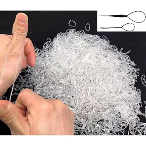Elastic Hair Rubber Bands, 2000 PCS Soft Ponytail Elastics Holders Small Hair Ties for Blond Kids Baby Girls Toddler Infants Hair No Crease Damage No Hurt Thin Easy to dismantle Mini TPU Tie (Clear)