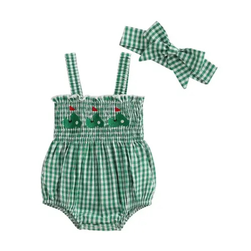 Baby Girl Summer Outfit Rugby Golf Embroidery Plaid Sleeveless | Holiday Sales TikTok Shop