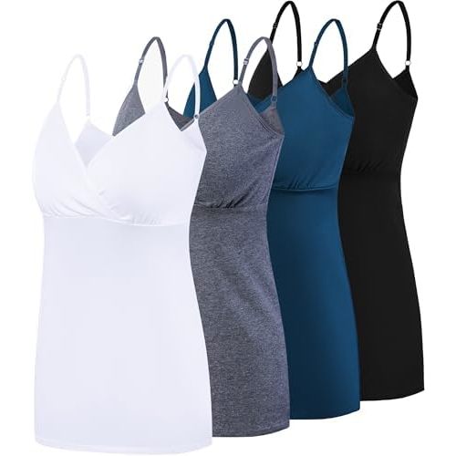 SUIEK 4 Pack Nursing Tank Tops Maternity Cotton Cami Breastfeeding Sleep Bralette