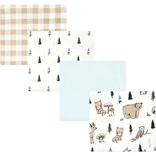Hudson Baby Unisex Baby Cotton Flannel Receiving Blankets, Boy Woodland Pals, One Size
