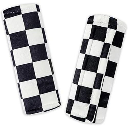 DILIMI Baby Car Seat Belt Covers, 2Pcs Carseat Shoulder Strap Pads, Soft Minky Car Seat Neck Covers, Newborn Car Seat Strap Protectors, Stroller Strap Covers for Baby Kids, Black Checkered