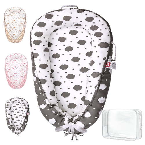 TAYYEE Baby Playmat for 0-24 Months, Portable Infant Lounger with Carry Handle, Gray, 34 x19 Inches