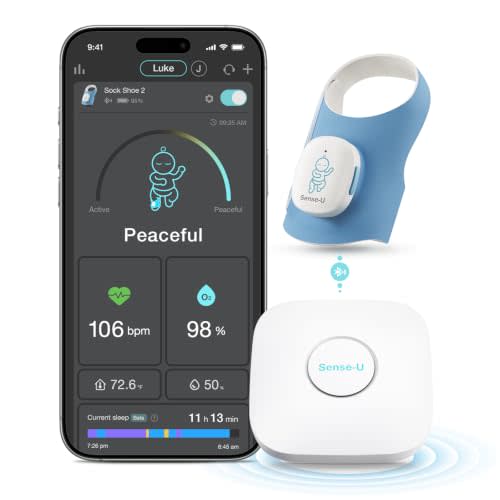 Sense-U Smart Sock Shoe 2 (Long Range) Baby Monitor with Access from Anywhere: Track Heart Rate, Sleep Patterns, with Transmissive PPG Foot Sensor