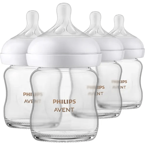 Philips AVENT Glass Natural Baby Bottle with Natural Response Nipple, Clear, 4oz, 4pk, SCY910/04