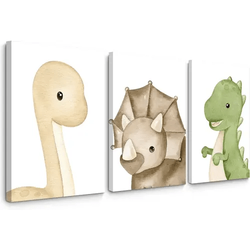 Dinosaur Wall Art Kids Boys Room Canvas Wall Decor Dino Nursery Wall Art Pictures Baby Dinosaur Poster Prints for Boys Bedroom Bathroom 12x16 Inch Framed Set of 3