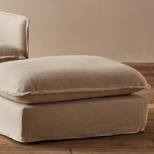 Neva Ottoman - Washed Cotton Linen in color Corn Silk