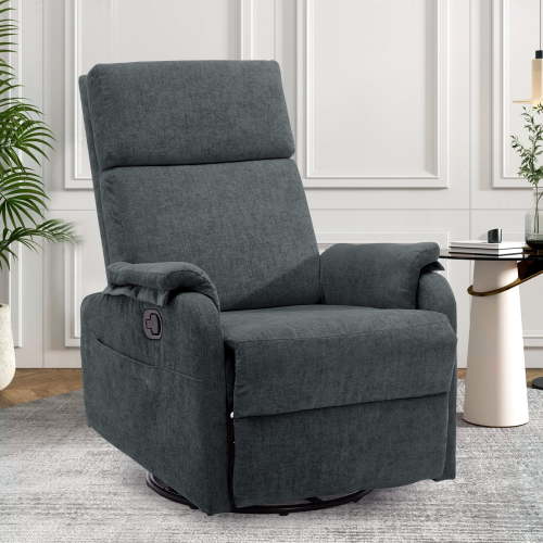 Korser Swivel Rocker Recliner Chair for Small Spaces Chenille for Living Room,Dark Grey