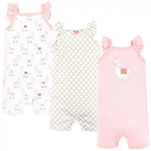 Hudson Baby Infant Girl Cotton Rompers, Llama, 6-9 Months