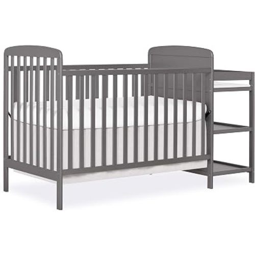 Dream On Me Anna 3-in-1 Convertible Full-Size Baby Crib & Changer with Storage in Steel Grey, GreenGuard Gold & BSA, Pinewood, Converts to Day & Toddler Bed, 3 Mattress Heights, 1″ Changing Pad