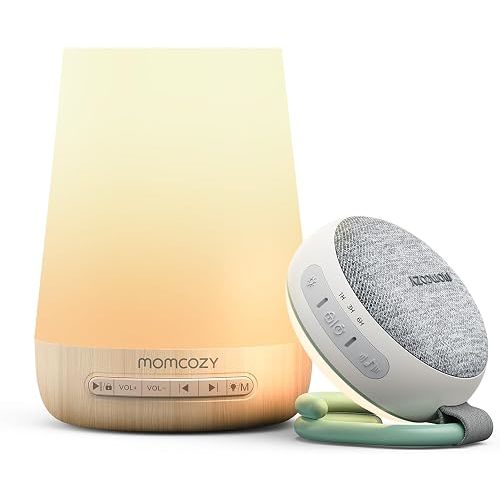 Momcozy Baby Sleep Bundle: Portable Sound Machine and App Remote Control White Noise Machine (Wood) for Sleeping, Baby Registry, Newborn Essentials, Baby Shower Gifts