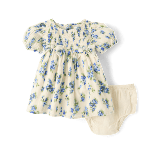 Baby Girls Mommy And Me Floral Bow Smocked Dress - Blue