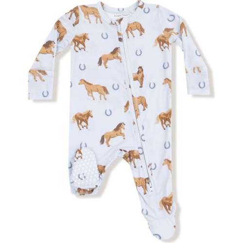 2 Way Zipper Footie Horses, Blue - Angel Dear | Maisonette