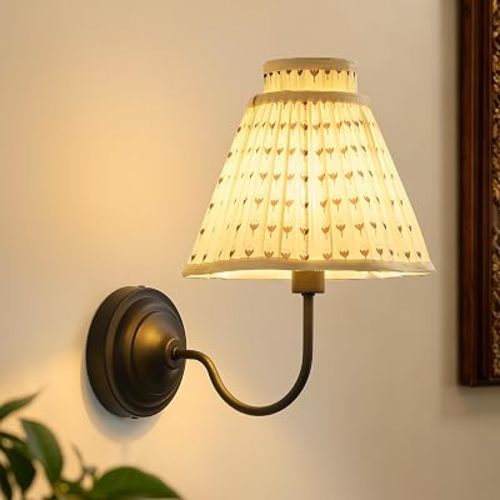 Mid Century Modern Wall Sconce, Hardwired Wall Lamp with Fabric Flora for Bedroom Bedside, Bathroom Vanity, Living Room, Hallway, Foyer