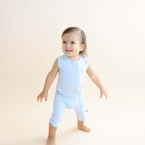 Zippered Sleeveless Romper in Breeze
