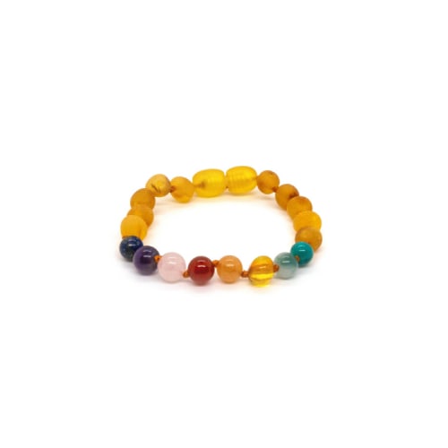 Teething Baltic Amber Bracelet Rainbow Raw Honey Cherry Pink Amethyst