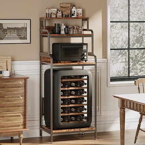 COCOLUCKY 4-Tier Mini Fridge Stand with Storage,Mini Fridge Cabinet with Storage,Microwave Stand,Bakers Rack,Microwave Oven Stand with Storage,Mini Fridge Shelf for Home Office Dorm (Vintage Brown)