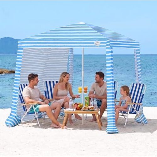Qipi Beach Cabanas for Sand, Foldable Beach Canopy with Sandbags 6.5'