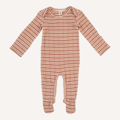 long sleeve lap neck footie | rust stripe | organic cotton multi rib – kate quinn