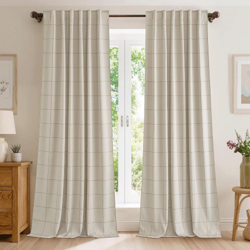 Ebern Designs 100% Blackout Curtains for Bedroom, Rod Pocket & Back Tab Brighton Windowpane Pattern Window Treatments for Living Room, 2 Panels & Reviews | Wayfair