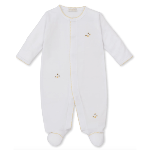 White Embroidered Bees Footie: 0-3M