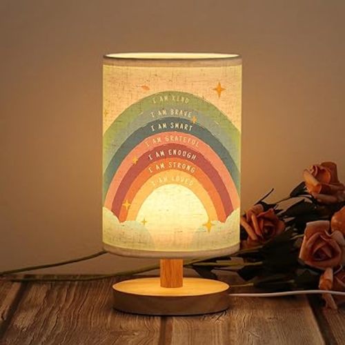 WSYEAR Boho Rainbow Inspirational Lamp, Classroom Desk Lamp Rainbow I Am Kind Daily Affirmation Decor for Home Bedroom Living Room Office